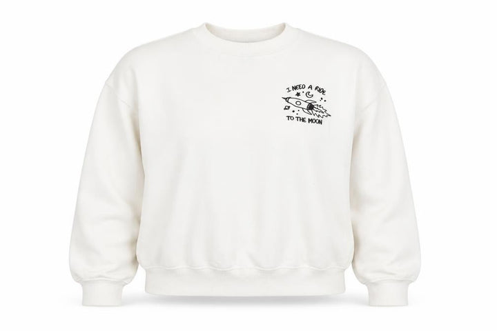 Pull&Bear Women’s White Sweatshirt Size 10 Graphic Print Crew Neck