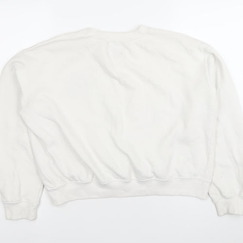 Pull&Bear Women’s White Sweatshirt Size 10 Graphic Print Crew Neck