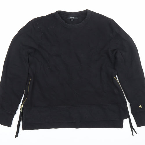 Next Womens Black Medium Sweatshirt Crew Neck Long Sleeve Cotton Zip Detail