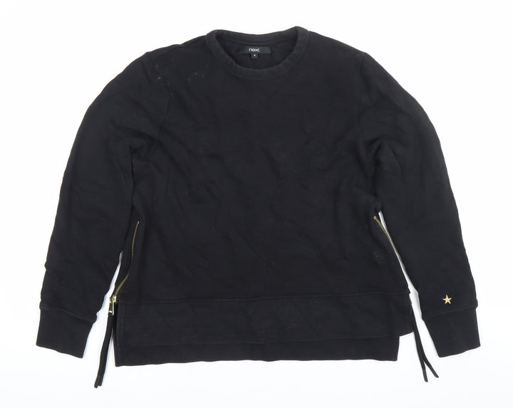 Next Womens Black Medium Sweatshirt Crew Neck Long Sleeve Cotton Zip Detail