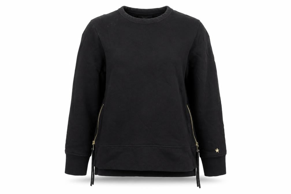 Front view of Next women’s black medium sweatshirt crew neck long sleeve cotton zip detail