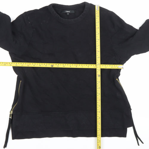 Next Womens Black Medium Sweatshirt Crew Neck Long Sleeve Cotton Zip Detail