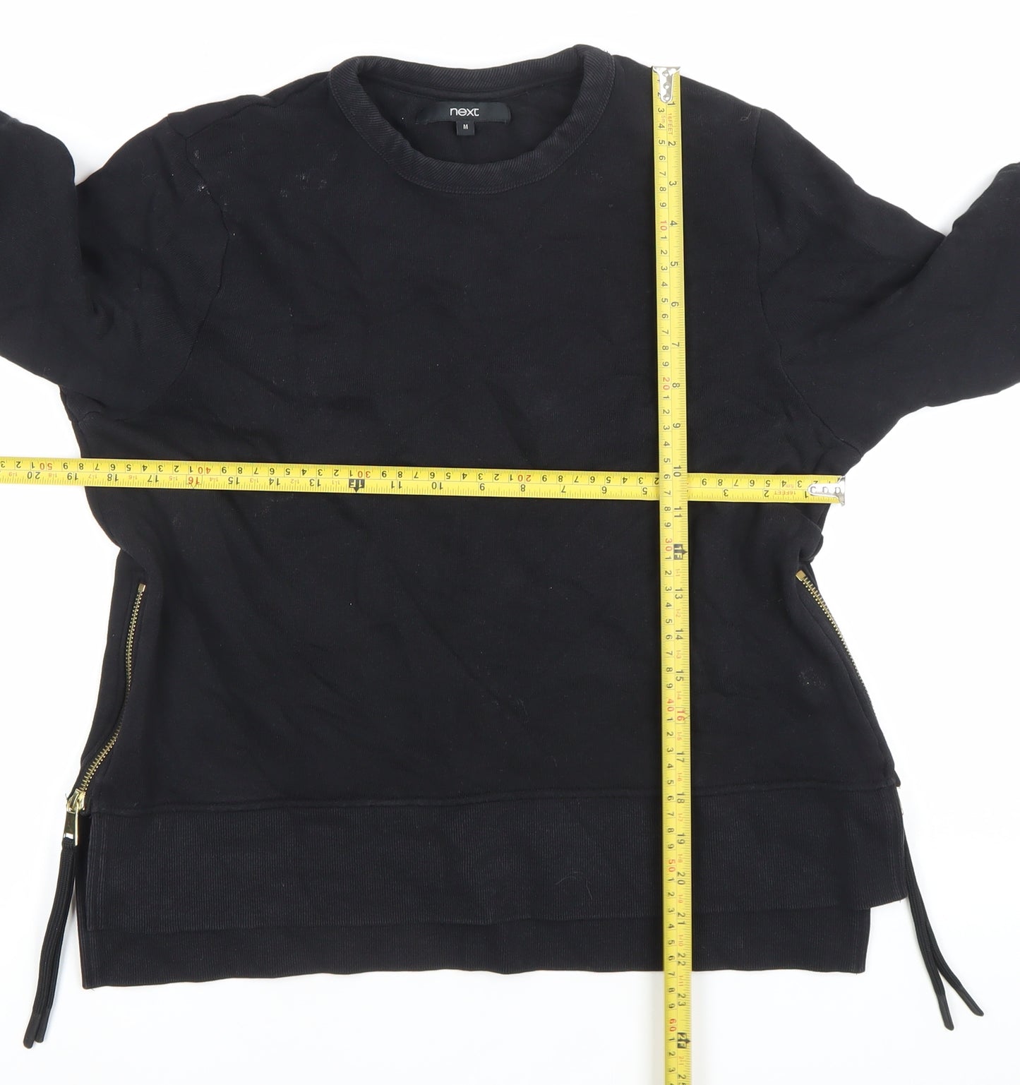 Next Womens Black Medium Sweatshirt Crew Neck Long Sleeve Cotton Zip Detail