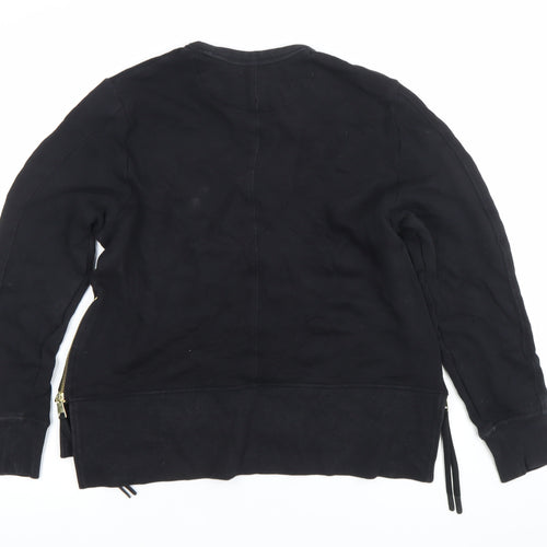 Next Womens Black Medium Sweatshirt Crew Neck Long Sleeve Cotton Zip Detail