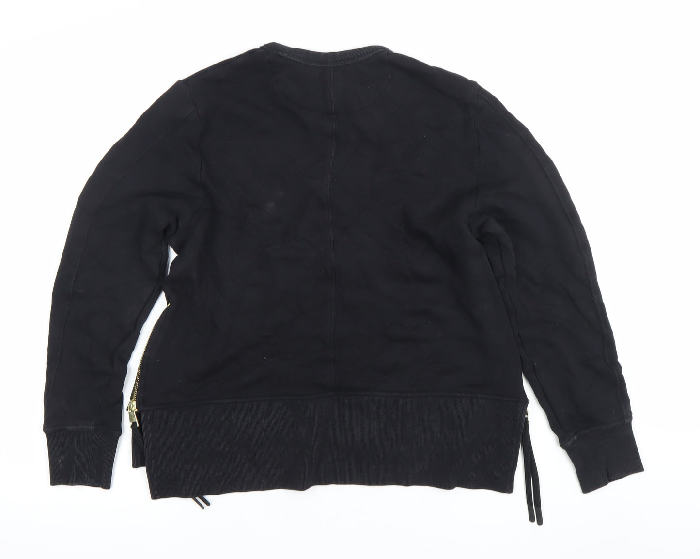 Next Womens Black Medium Sweatshirt Crew Neck Long Sleeve Cotton Zip Detail
