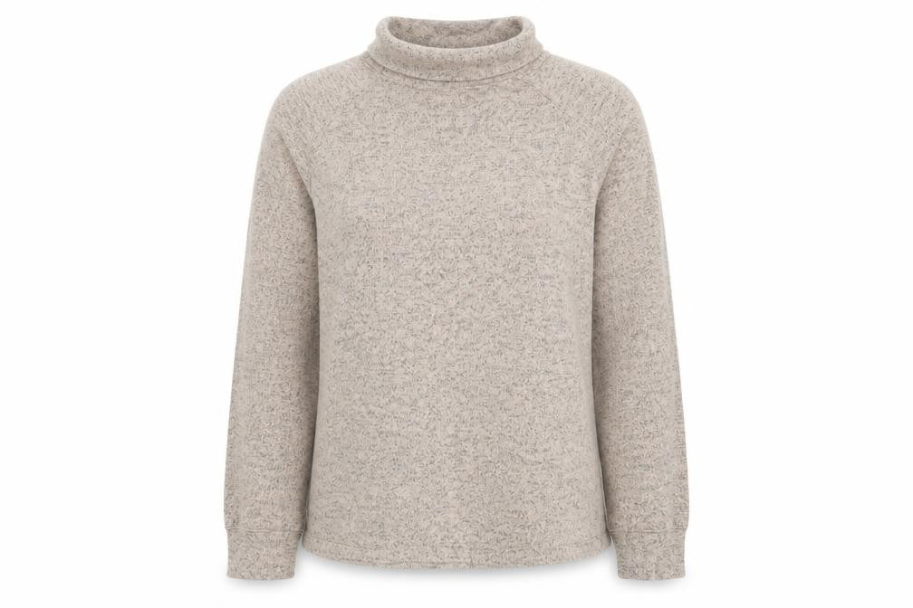 Front view of Next women’s beige roll neck pullover sweatshirt, size UK 14