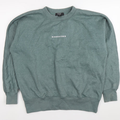 Missguided Womens Green Logo Pullover Sweatshirt UK 8 Tall Casual