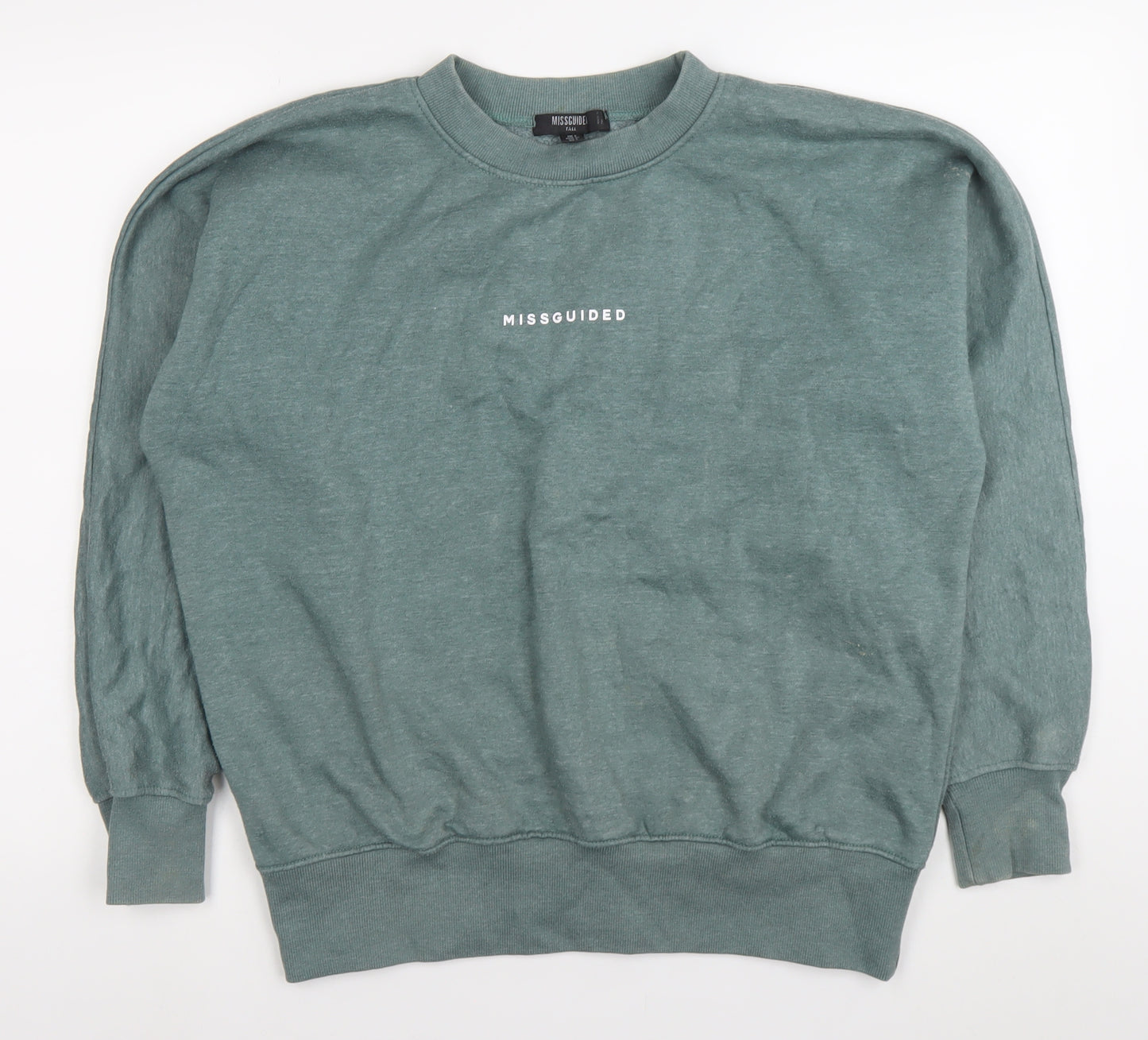 Missguided Womens Green Logo Pullover Sweatshirt UK 8 Tall Casual