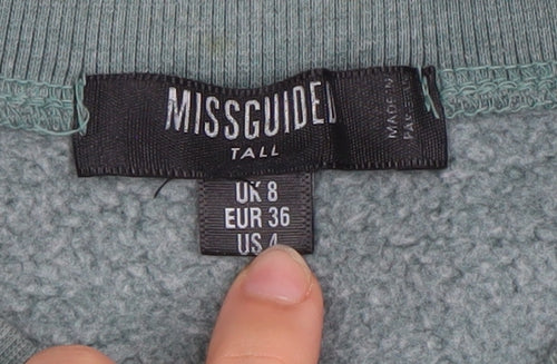 Missguided Womens Green Logo Pullover Sweatshirt UK 8 Tall Casual