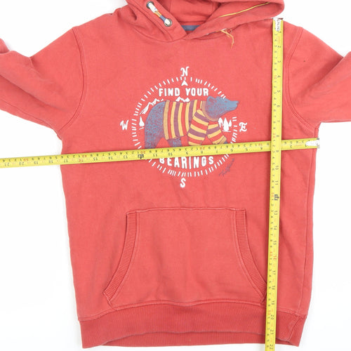 FatFace Boys Red Pullover Hoodie 10-11 Years Bear Graphic Cotton Hooded Jumper
