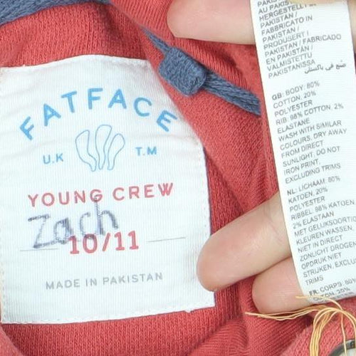 FatFace Boys Red Pullover Hoodie 10-11 Years Bear Graphic Cotton Hooded Jumper