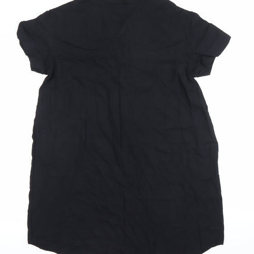 H&M Women’s Black Shift Dress Size S Short Sleeve Collared Viscose
