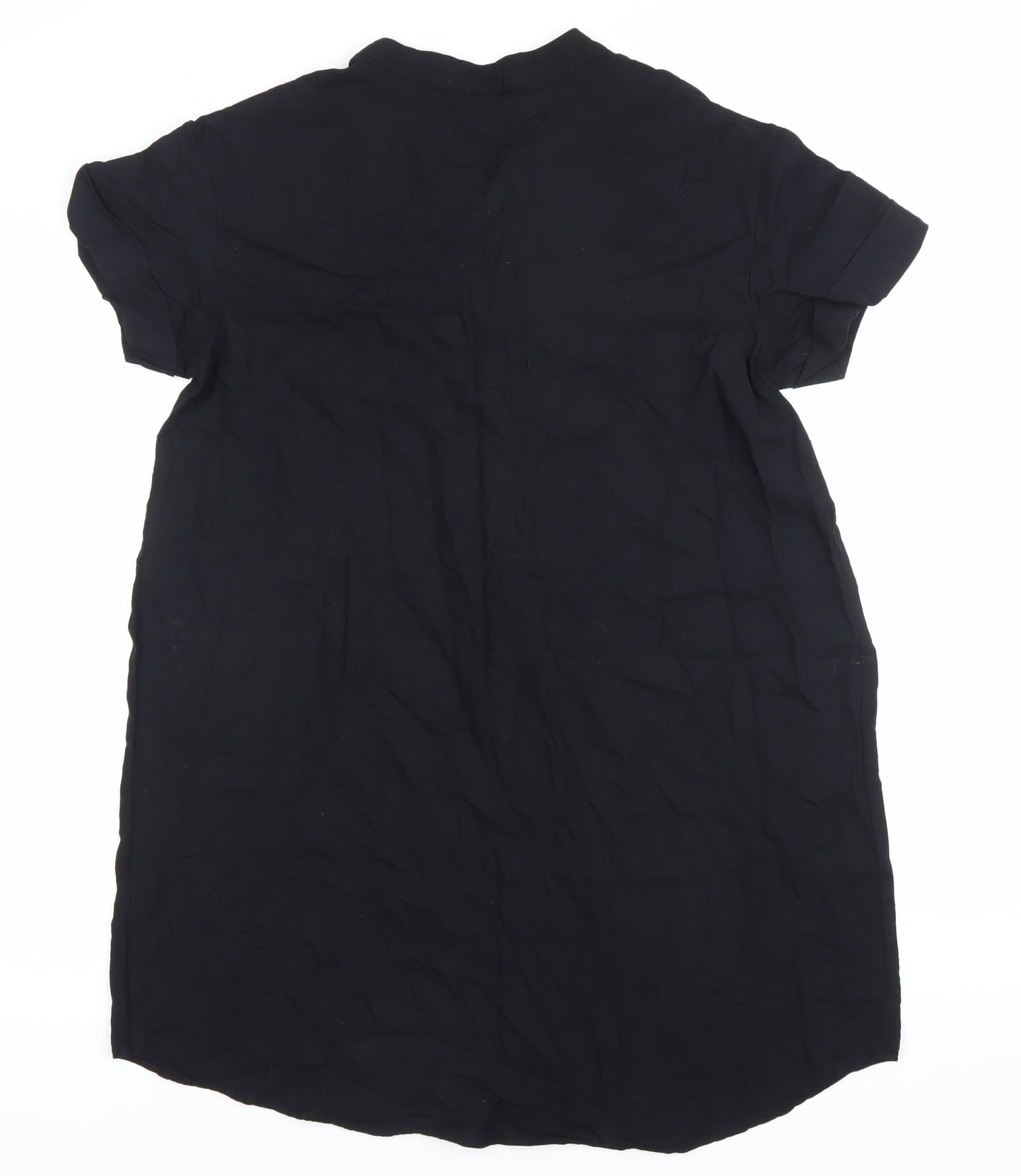 H&M Women’s Black Shift Dress Size S Short Sleeve Collared Viscose