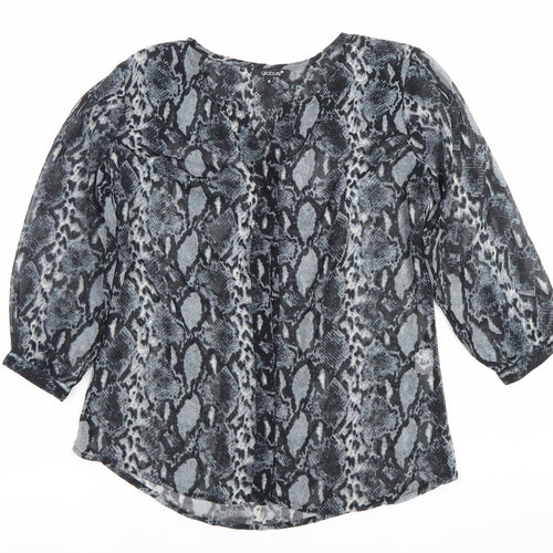 Globus Womens Grey Snake Print Tunic Blouse S 3/4 Sleeve Chiffon