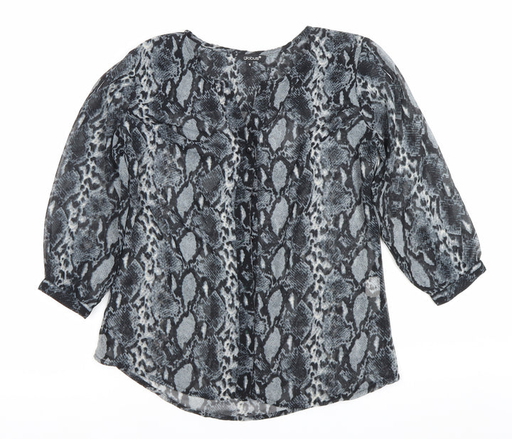 Globus Womens Grey Snake Print Tunic Blouse S 3/4 Sleeve Chiffon