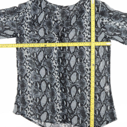 Globus Womens Grey Snake Print Tunic Blouse S 3/4 Sleeve Chiffon