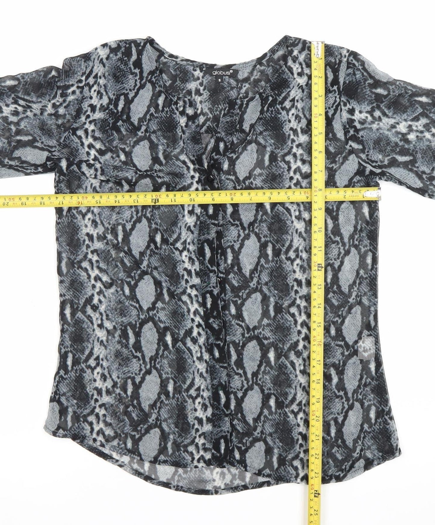 Globus Womens Grey Snake Print Tunic Blouse S 3/4 Sleeve Chiffon