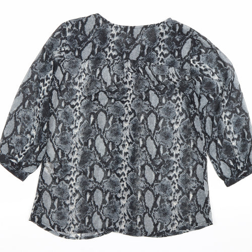 Globus Womens Grey Snake Print Tunic Blouse S 3/4 Sleeve Chiffon