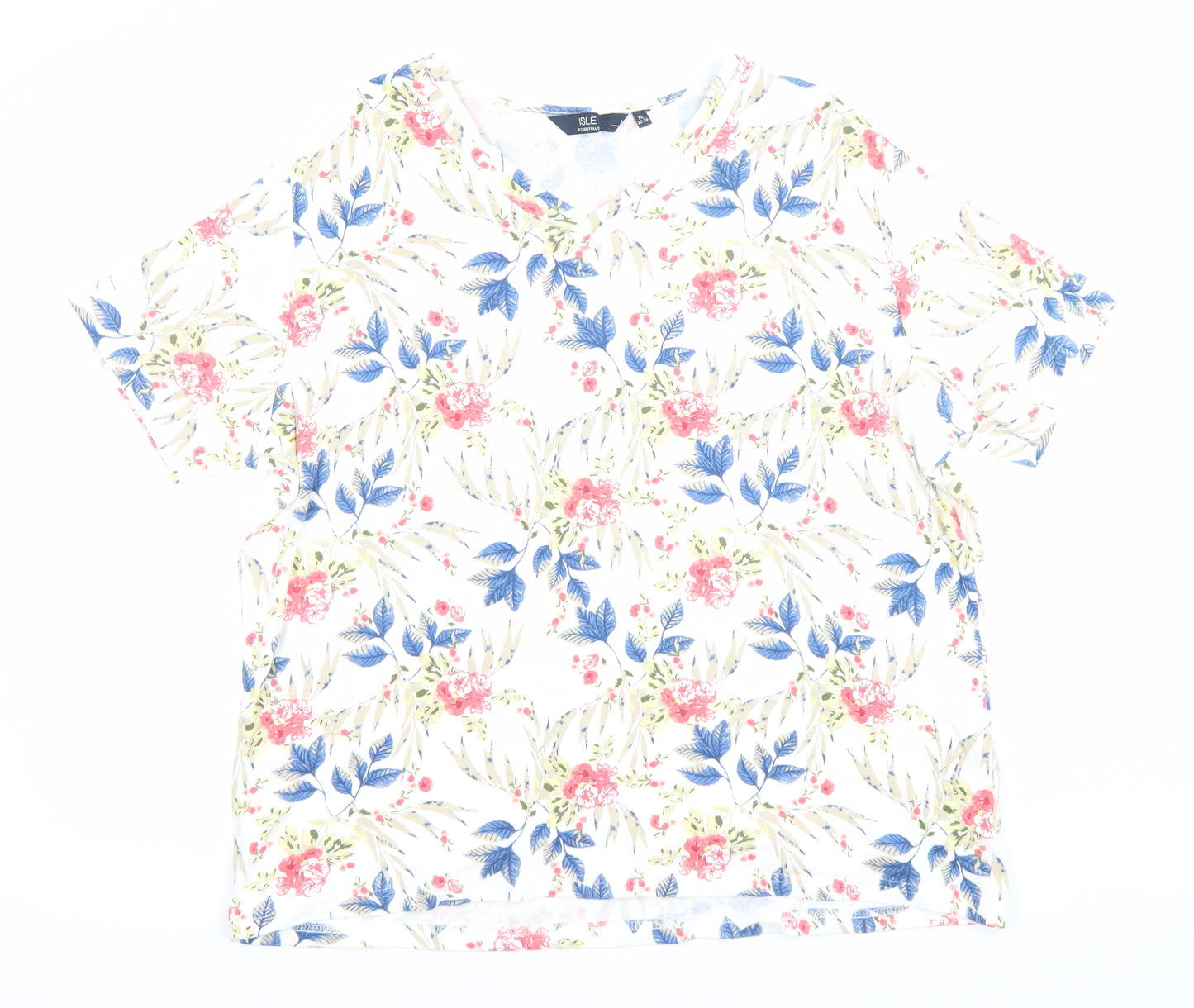 Isle Essentials Women’s Multicoloured Floral Cotton V-Neck T-Shirt Plus Size 22-24