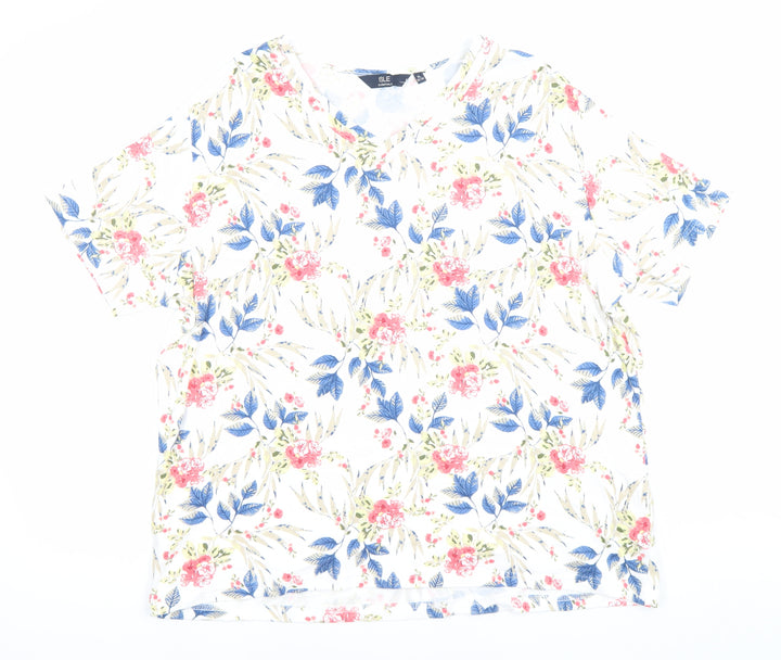 Isle Essentials Women’s Multicoloured Floral Cotton V-Neck T-Shirt Plus Size 22-24