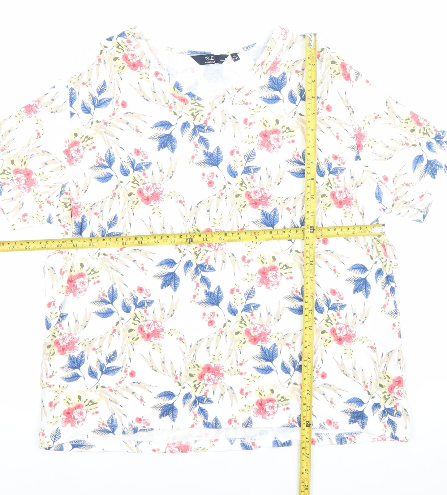 Isle Essentials Women’s Multicoloured Floral Cotton V-Neck T-Shirt Plus Size 22-24