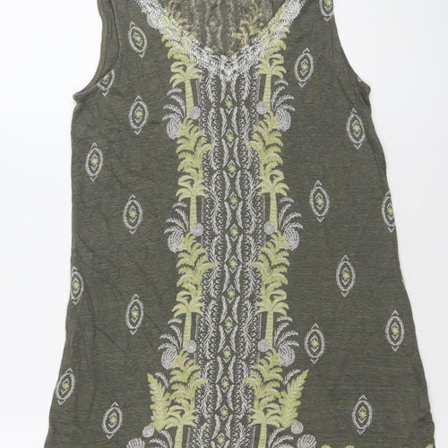 White Stuff Womens Green Linen Tunic Tank Top UK 8 Scoop Neck Boho Summer