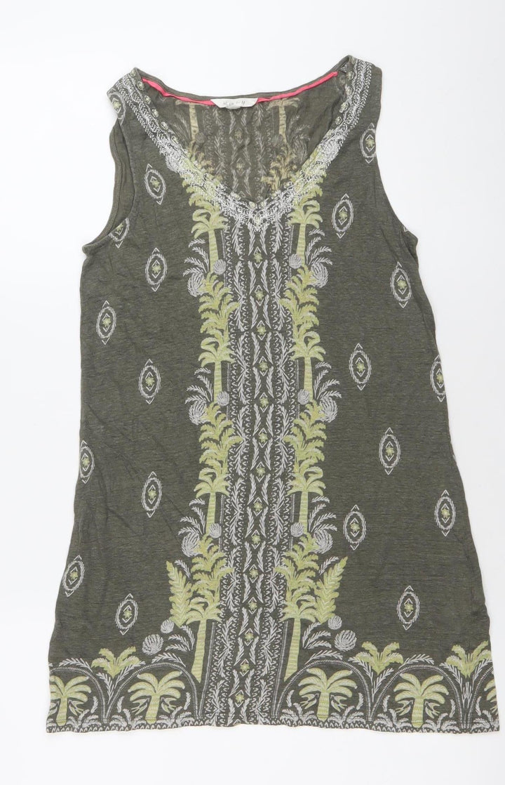 White Stuff Womens Green Linen Tunic Tank Top UK 8 Scoop Neck Boho Summer