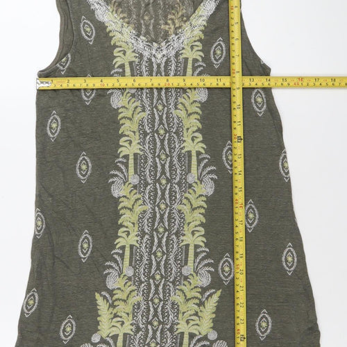 White Stuff Womens Green Linen Tunic Tank Top UK 8 Scoop Neck Boho Summer