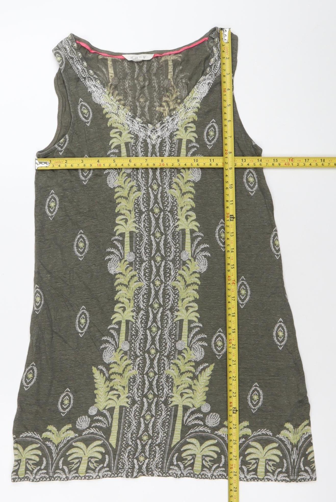 White Stuff Womens Green Linen Tunic Tank Top UK 8 Scoop Neck Boho Summer