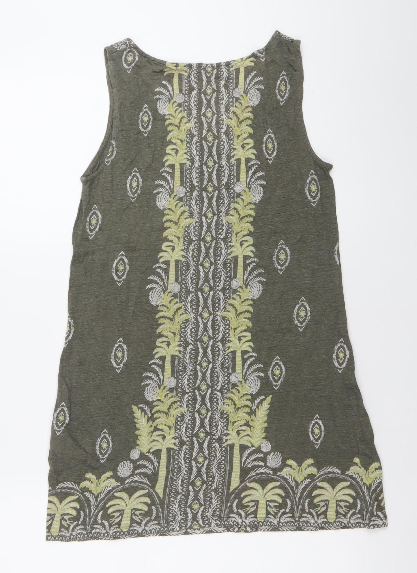 White Stuff Womens Green Linen Tunic Tank Top UK 8 Scoop Neck Boho Summer