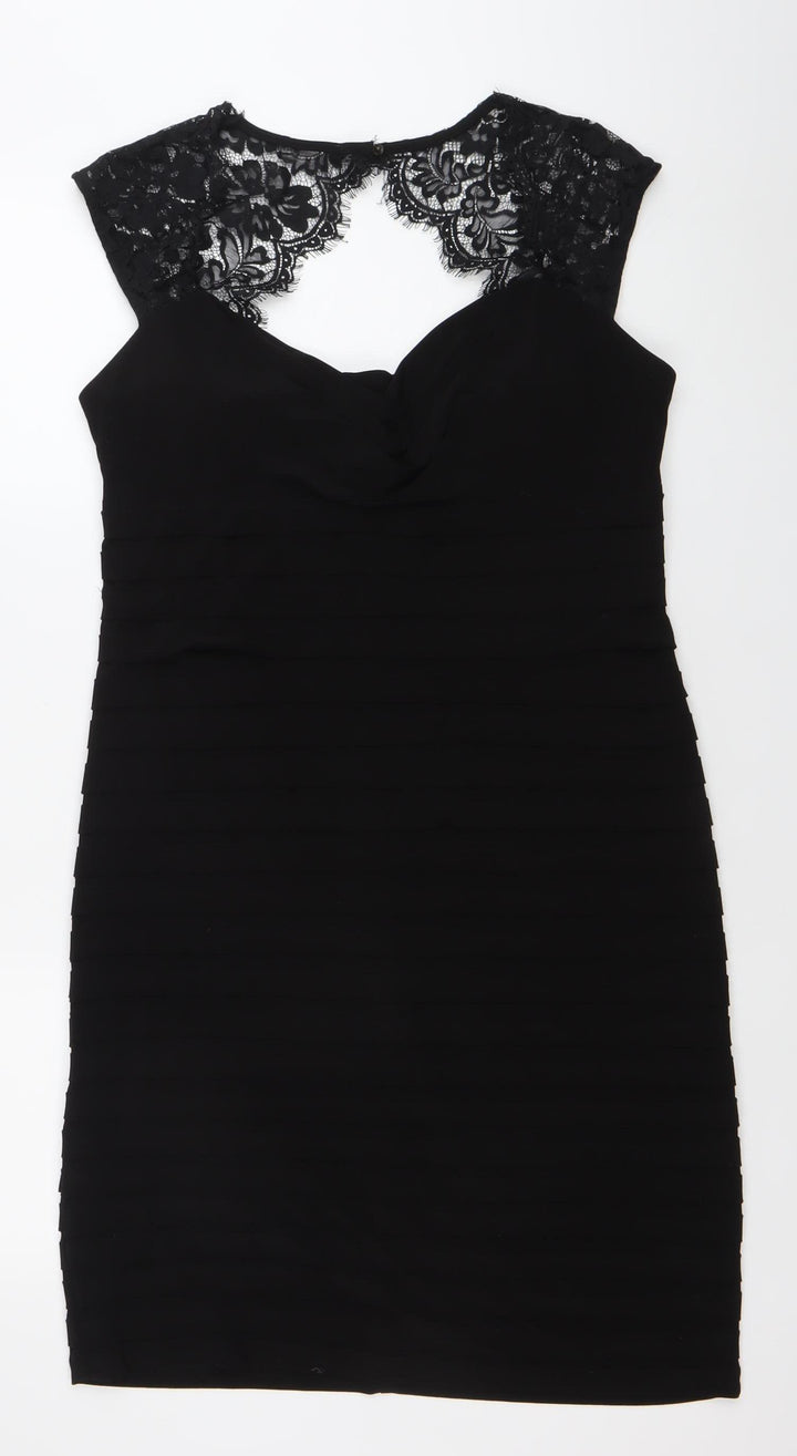 Sophie M Women’s Black Lace Bodycon Knee Length Dress Size 14