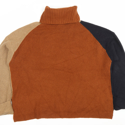 French Connection Women’s Brown Beige Black Roll Neck Jumper L