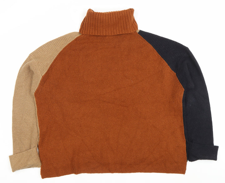 French Connection Women’s Brown Beige Black Roll Neck Jumper L