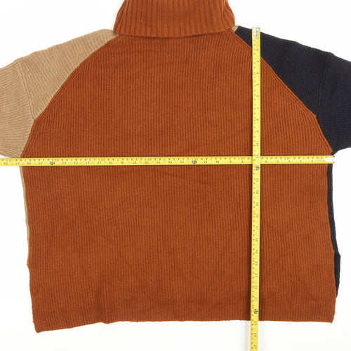 French Connection Women’s Brown Beige Black Roll Neck Jumper L