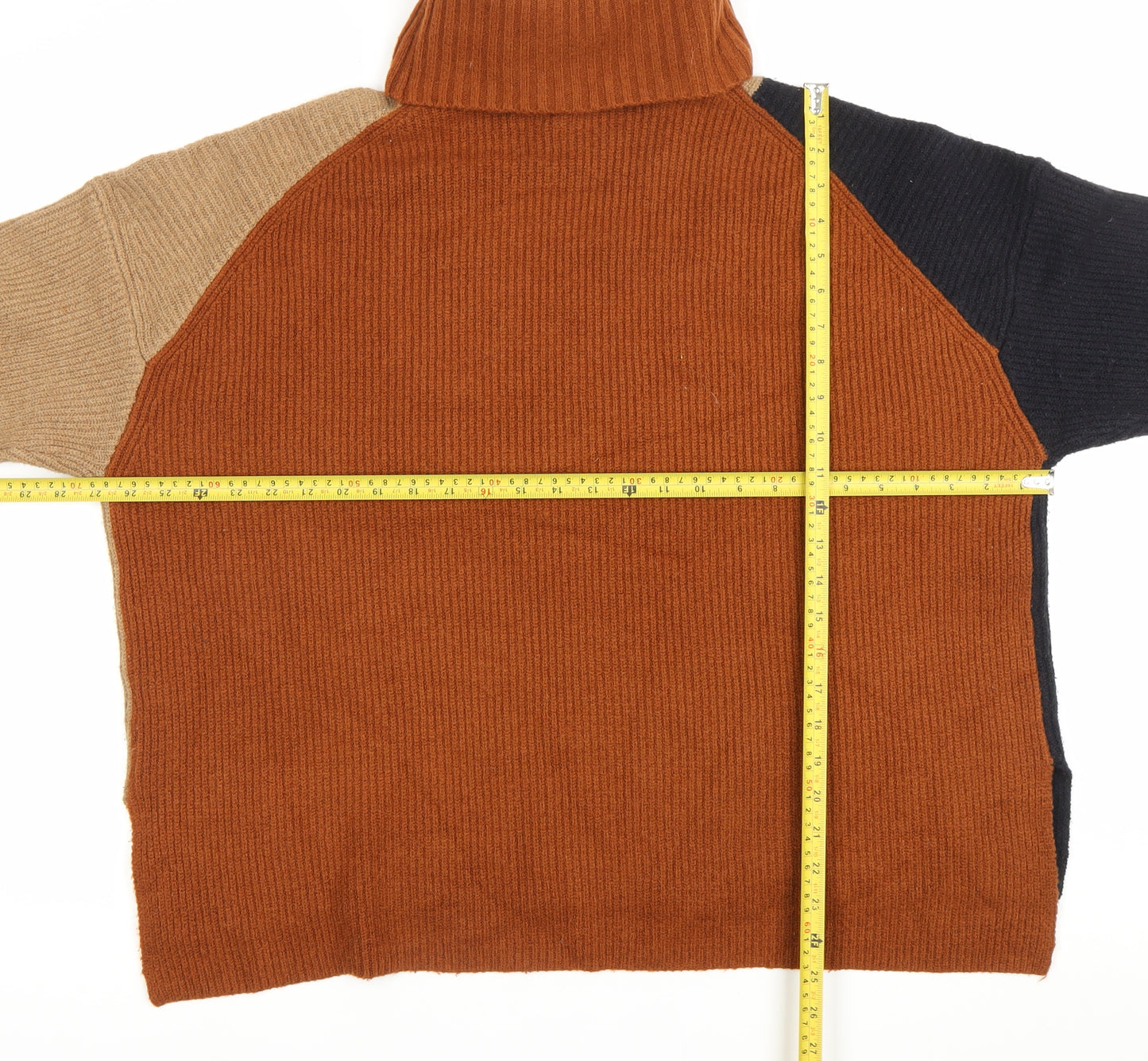 French Connection Women’s Brown Beige Black Roll Neck Jumper L