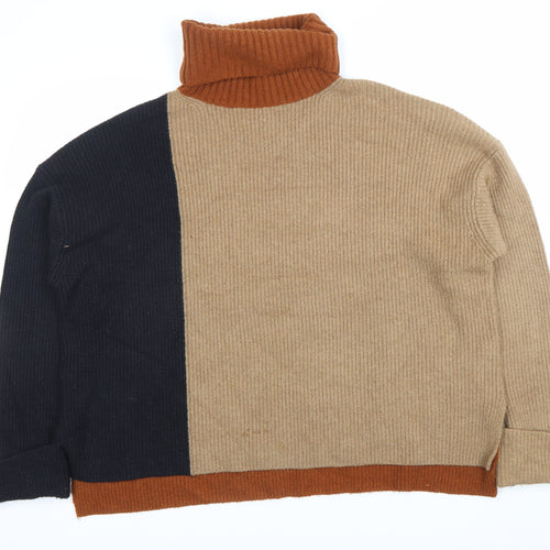 French Connection Women’s Brown Beige Black Roll Neck Jumper L
