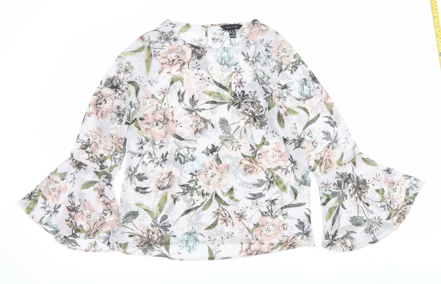 New Look Womens Multicoloured Floral Blouse Size 10 Bell Sleeve