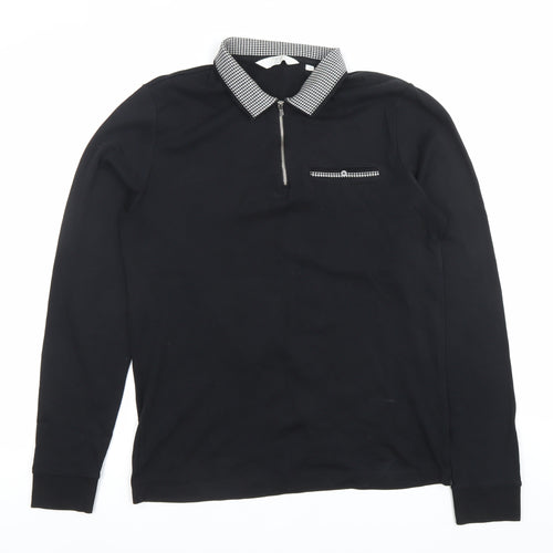 Next Men’s Black Long Sleeve Cotton Polo Shirt Size M Zip Collar