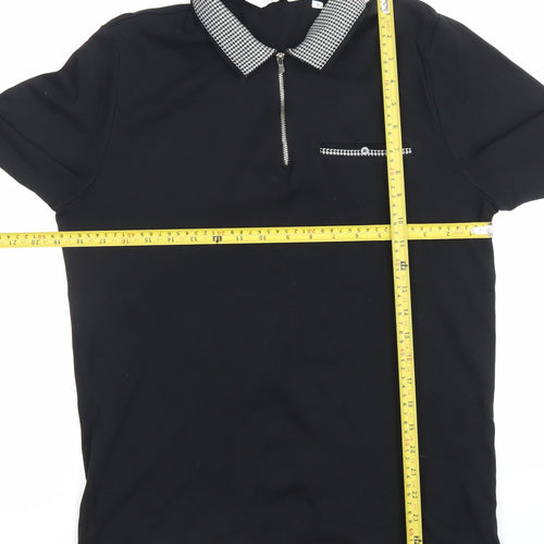Next Men’s Black Long Sleeve Cotton Polo Shirt Size M Zip Collar