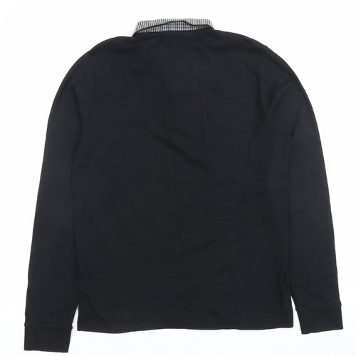Next Men’s Black Long Sleeve Cotton Polo Shirt Size M Zip Collar