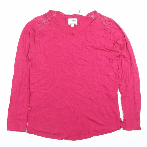 FatFace Womens Pink Lace Shoulder Long Sleeve Cotton Top Size 12