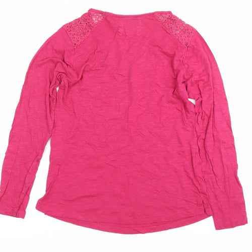 FatFace Womens Pink Lace Shoulder Long Sleeve Cotton Top Size 12