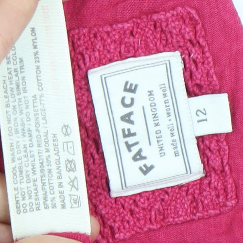 FatFace Womens Pink Lace Shoulder Long Sleeve Cotton Top Size 12