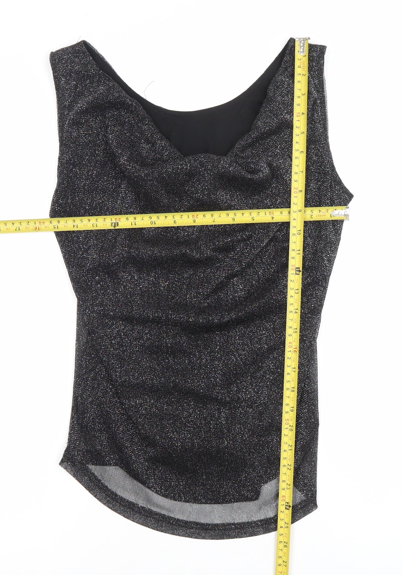 Vila Women’s Black Glitter Cowl Neck Sleeveless Tank Top M