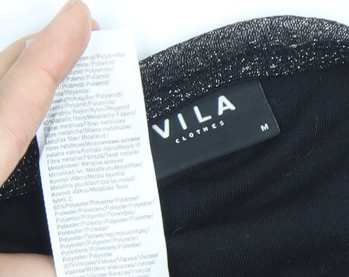 Vila Women’s Black Glitter Cowl Neck Sleeveless Tank Top M
