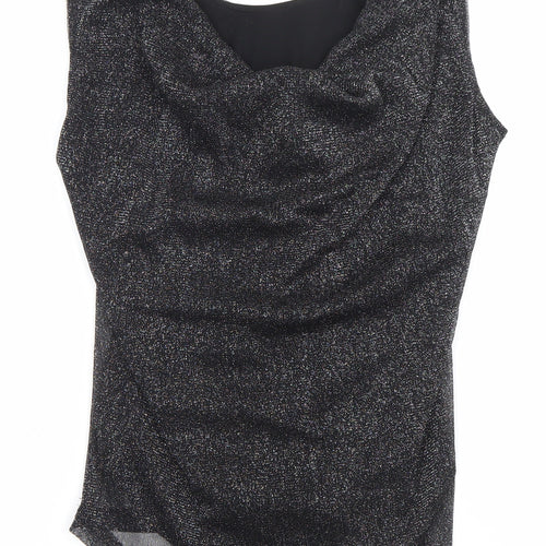 Vila Women’s Black Glitter Cowl Neck Sleeveless Tank Top M