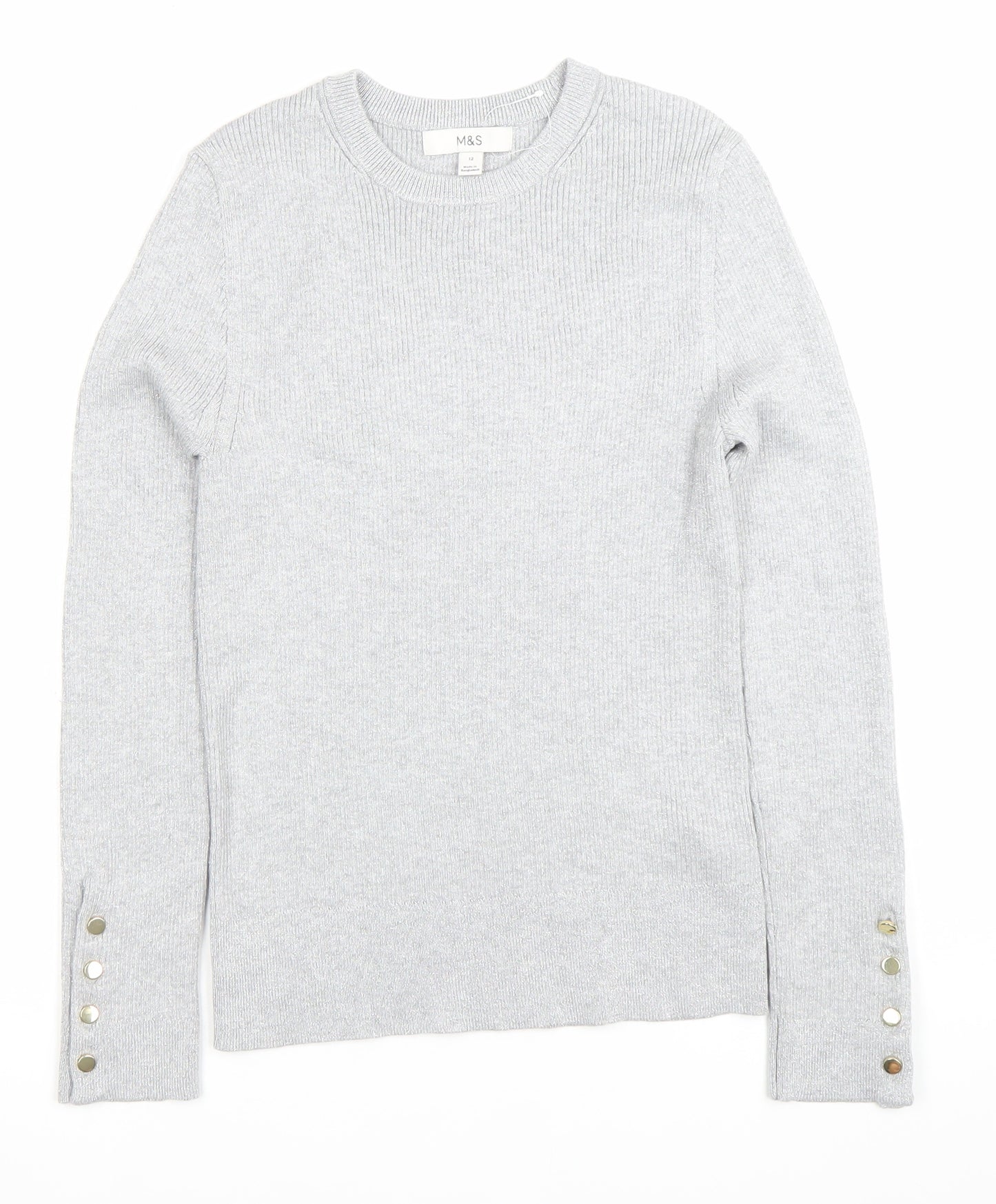 Marks and Spencer Women’s Grey Crew Neck Jumper Size 12 Long Sleeve