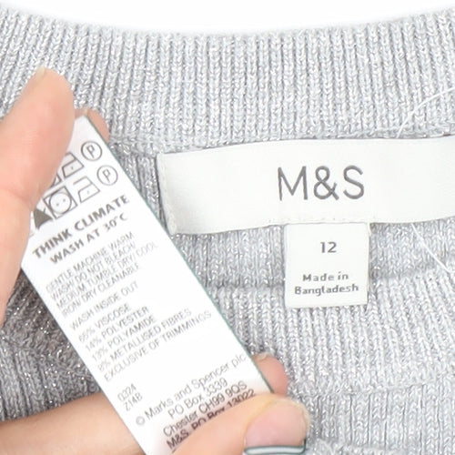 Marks and Spencer Women’s Grey Crew Neck Jumper Size 12 Long Sleeve