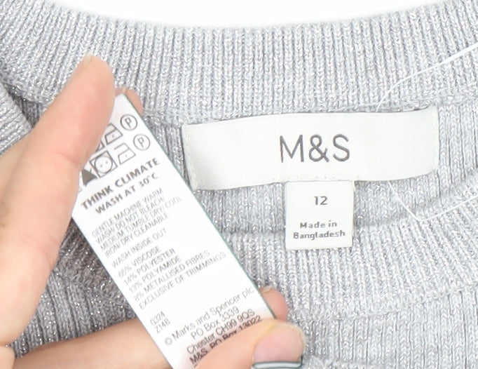 Marks and Spencer Women’s Grey Crew Neck Jumper Size 12 Long Sleeve