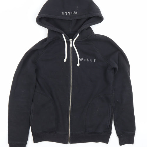 Jack Wills Womens Black Full Zip Hoodie Size UK 6 Cotton Blend